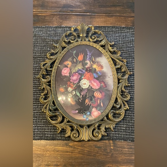 Vintage Floral Italian Bubble Glass Wall Art